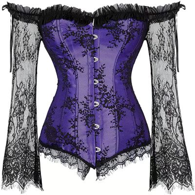 ADELCE Women's Plus Size Lolita Gothic Princess Renaissance Corset Floral Ruched Sleeves Elegant Halloween Costume Purple 2XL