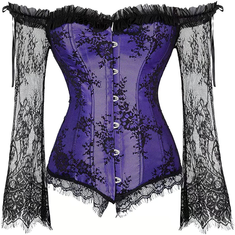 ADELCE Women's Plus Size Lolita Gothic Princess Renaissance Corset Floral Ruched Sleeves Elegant Halloween Costume Purple 2XL