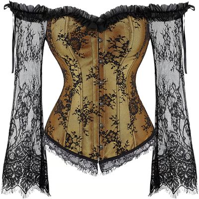 ADELCE Women's Plus Size Lolita Gothic Princess Renaissance Corset Floral Ruched Sleeves Elegant Halloween Costume Gold S