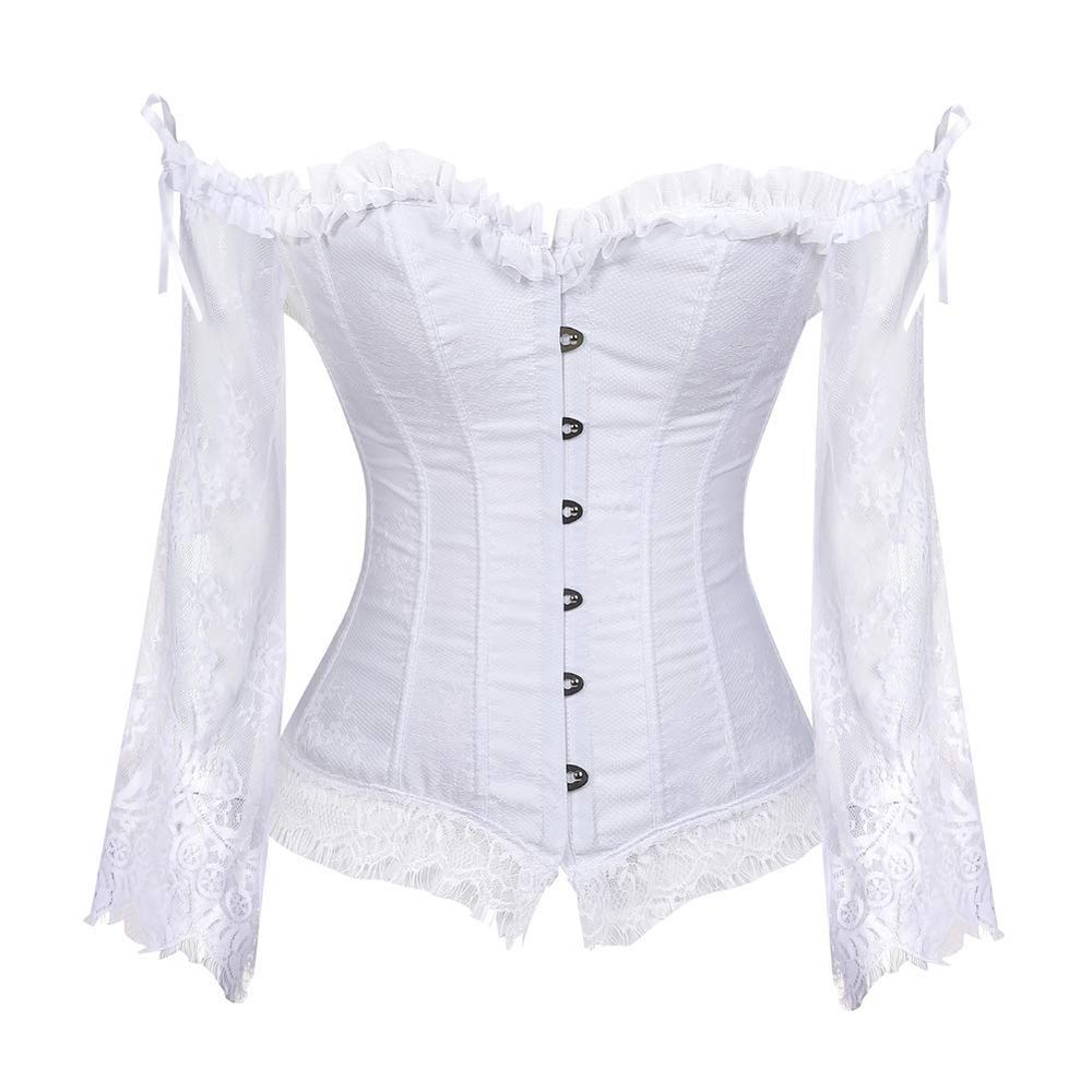 ADELCE Women's Plus Size Lolita Gothic Princess Renaissance Corset Floral Ruched Sleeves Elegant Halloween Costume White 5XL