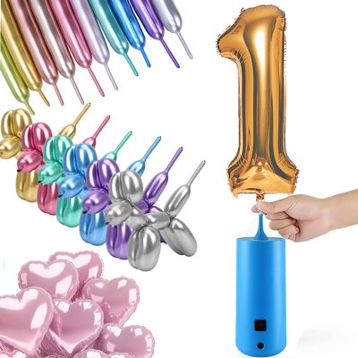 Electric Magic Balloon Pump, Electric Air Inflator Party Air Blower Pump with 1 Nozzle 1 Balloon Cutter and 10 Pcs Long Balloons,Great for Twisty Curly Balloon, Foil Balloons (Blue)