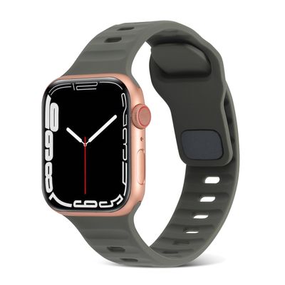 YOUULAR Square Buckle Horizontal Stripe Silicone Strap for Apple Watch Bands 38/40/41MM, Quick Release Replacement Wristband Band Watch Accessory for Apple Watch Series 7/1/2/3/4/5, Dark Green