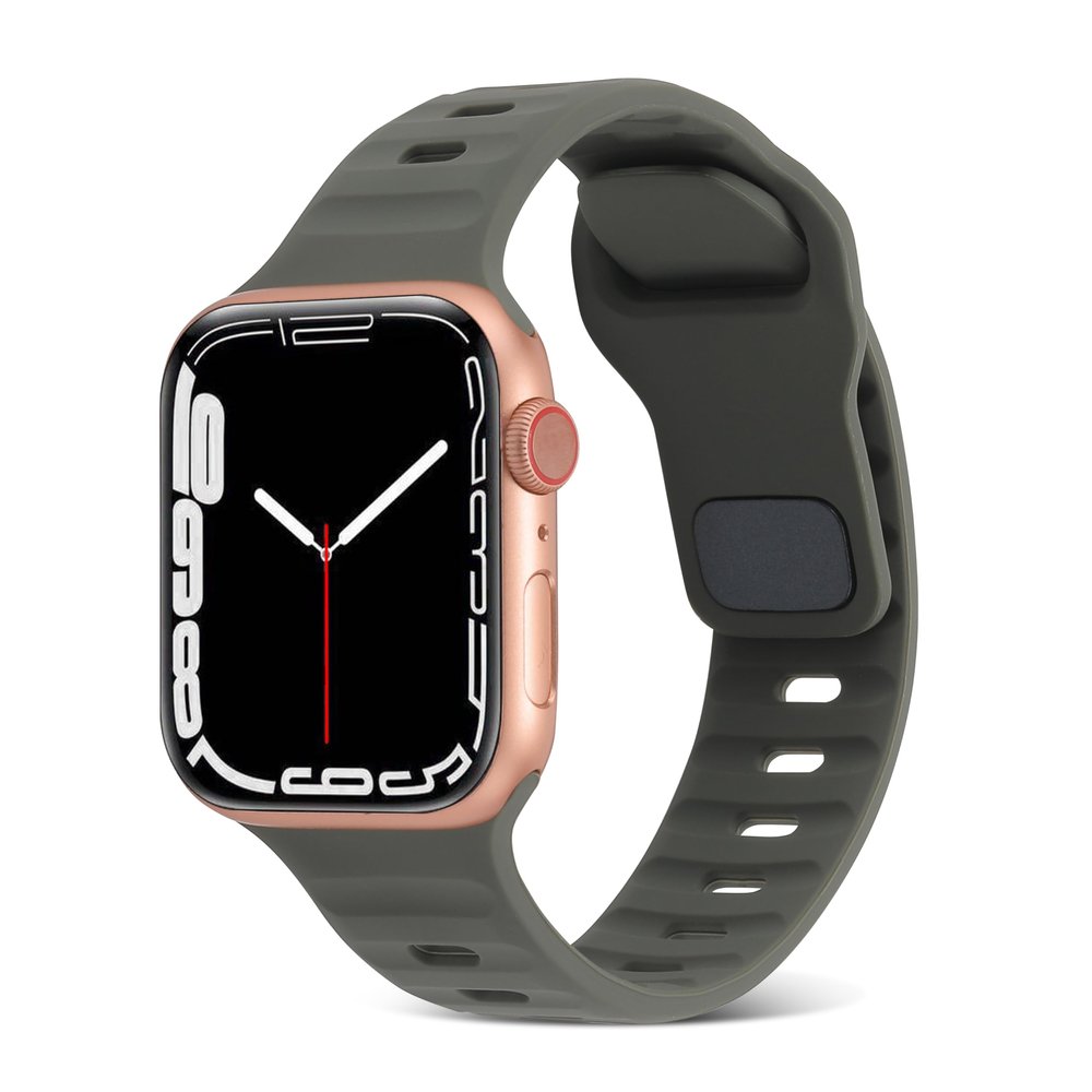 YOUULAR Square Buckle Horizontal Stripe Silicone Strap for Apple Watch Bands 38/40/41MM, Quick Release Replacement Wristband Band Watch Accessory for Apple Watch Series 7/1/2/3/4/5, Dark Green