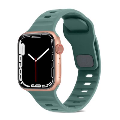 YOUULAR Square Buckle Horizontal Stripe Silicone Strap for Apple Watch Bands 38/40/41MM, Quick Release Replacement Wristband Band Watch Accessory for Apple Watch Series 7/1/2/3/4/5, Pine Needle Green