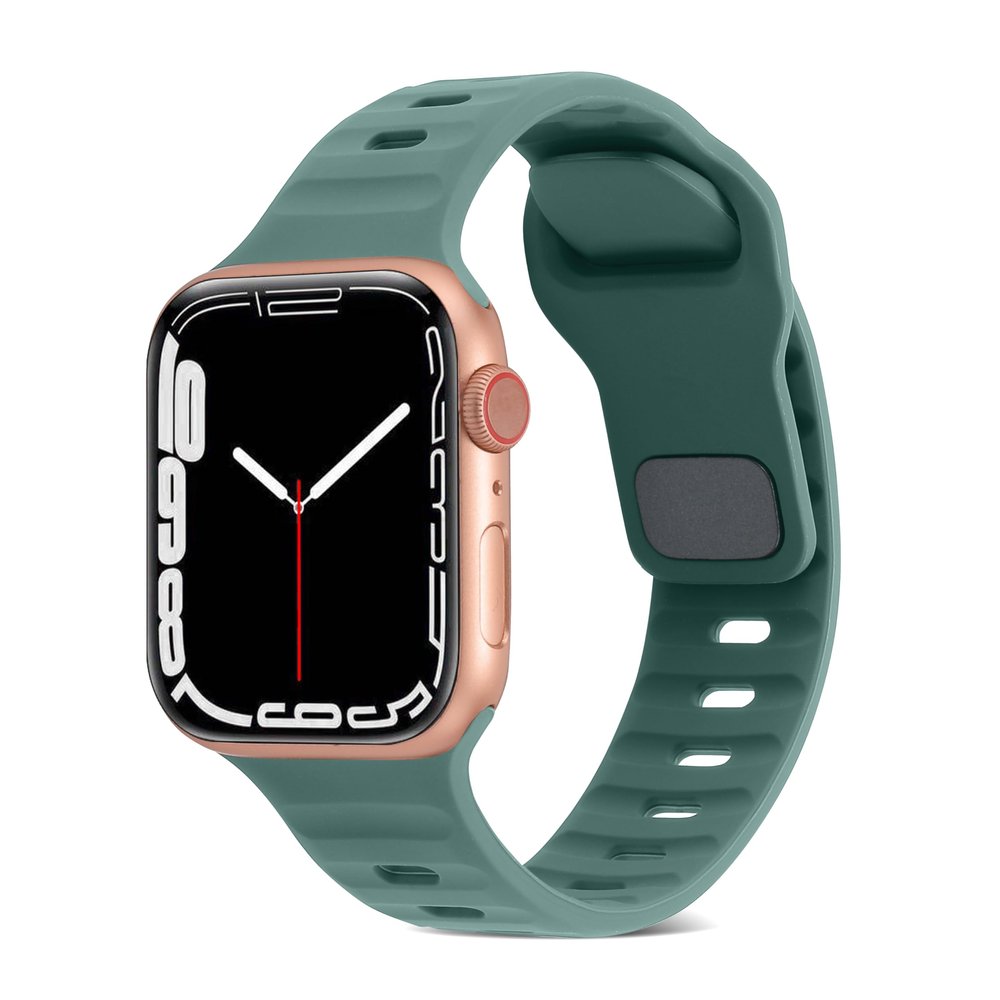 YOUULAR Square Buckle Horizontal Stripe Silicone Strap for Apple Watch Bands 38/40/41MM, Quick Release Replacement Wristband Band Watch Accessory for Apple Watch Series 7/1/2/3/4/5, Pine Needle Green