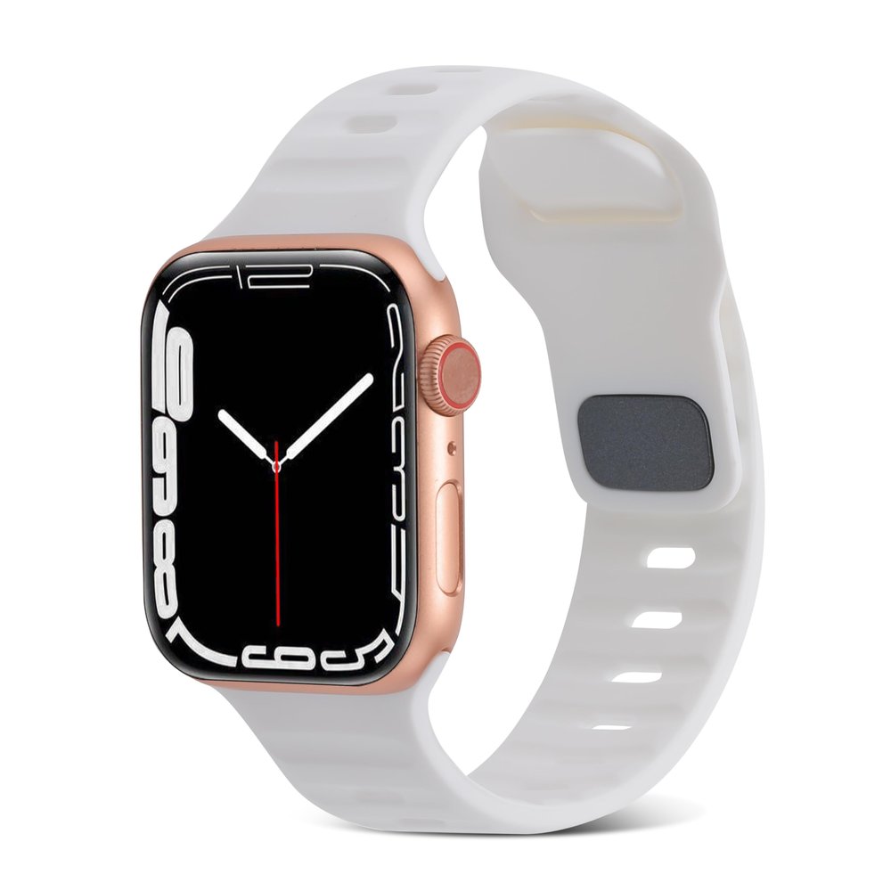 YOUULAR Square Buckle Horizontal Stripe Silicone Strap for Apple Watch Bands 38/40/41MM, Quick Release Replacement Wristband Band Watch Accessory for Apple Watch Series 7/1/2/3/4/5, White
