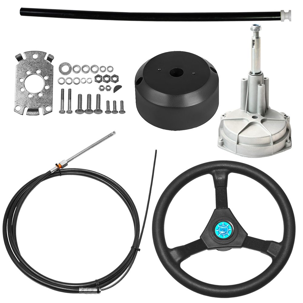 JNDO 14FT Boat Steering Cable Kit Outboard Steering Cable Boat Steering System Kit with 12.5 Inch Wheel Rotary Helm