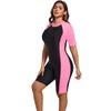 Cokarsely Women's One-Piece Surf Swim Wet Suit Short Sleeve Rashguard Pink Black X-Large view 1