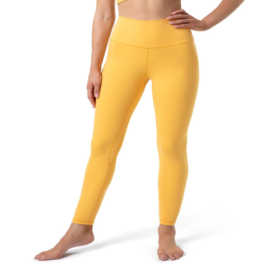 YUNOGA Women's High Waisted Workout Leggings 25" Inseam Ultra Soft Tummy Control Yoga Pants (XXL, Amber Yellow)