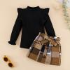Weixinbuy 18-24 Months Girl Clothes Fall Outfit Baby Girl Long Sleeve Ribbed T-Shirt Knitted Sweater Tops Plaid Mini Skirt Set Black 1t 2t view 2