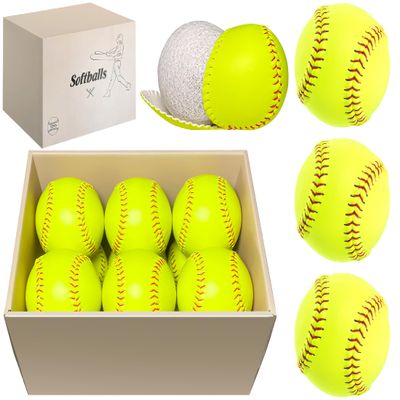 HANKLENSS 12 Pack Sports Practice Softballs - 12-Inch Official Size and Weight Slowpitch Softball, Unmarked & Leather Covered Training Ball for Games, Practice and Training