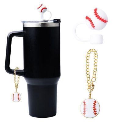 Stanley Straw Cover Cap For 30 & 40 Oz Cups - 2 Pcs Silicone Baseball Sports Charms And Toppers