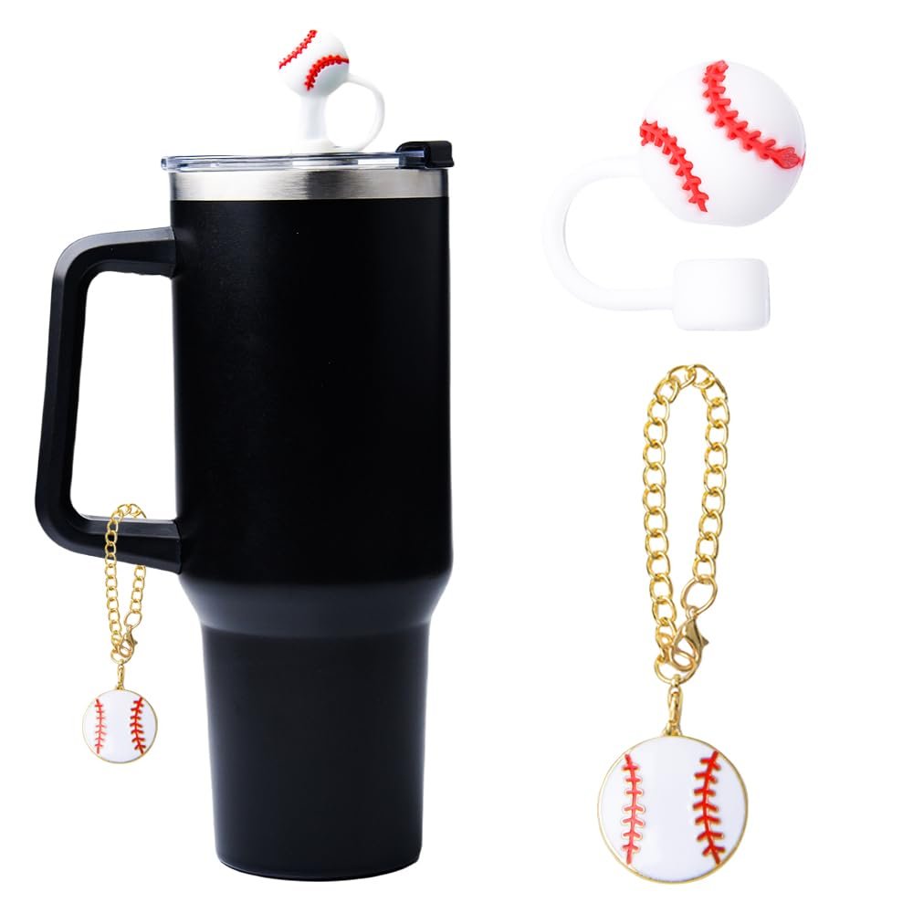 Stanley Straw Cover Cap For 30 & 40 Oz Cups - 2 Pcs Silicone Baseball Sports Charms And Toppers