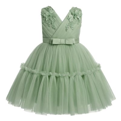 IBTOM CASTLE Flower Girls Dresses for Wedding: Toddler Sleeveless V Neck Princess Ruffle Tulle Tutu Dress Formal Pageant Fairy First Birthday Party Dress Dance Ball Gown Sage Green 4-5 Years