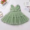 IBTOM CASTLE Flower Girls Dresses for Wedding: Toddler Sleeveless V Neck Princess Ruffle Tulle Tutu Dress Formal Pageant Fairy First Birthday Party Dress Dance Ball Gown Sage Green 4-5 Years view 2