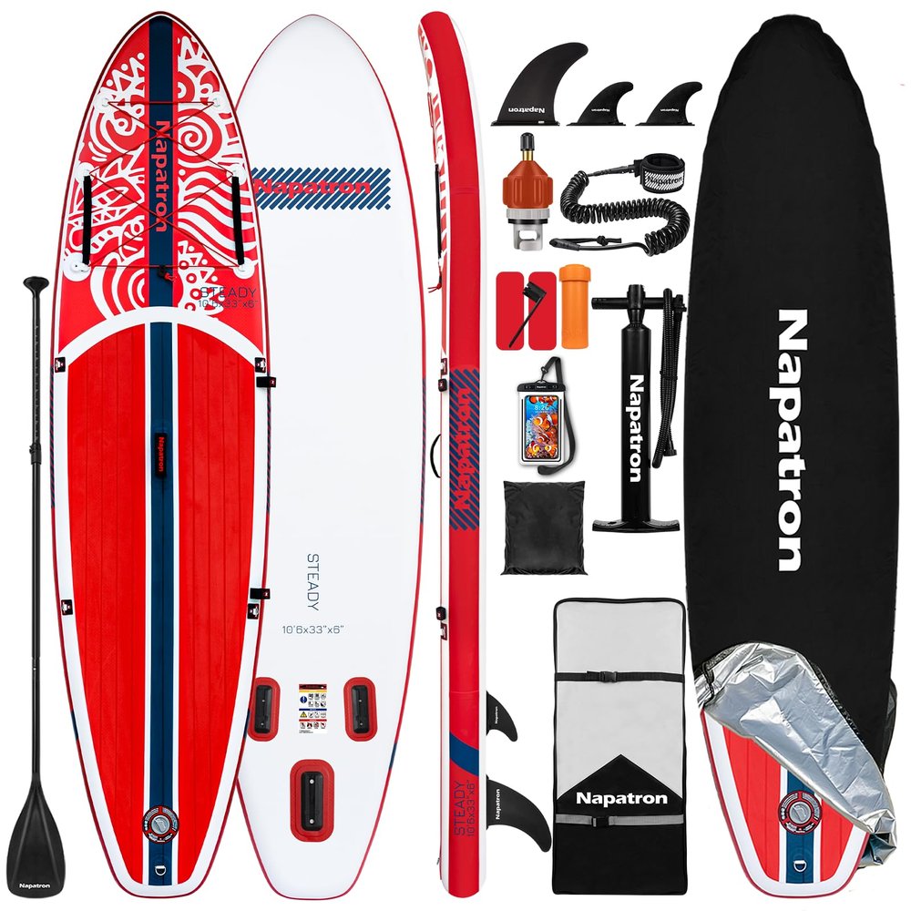Napatron Inflatable Paddle Board, 10'6" Ultra Lightweight SUP with Adjustable Paddle, Anti-Slip Deck,Coiled Leash & Carry Bag,Stable All-Around Stand Up Paddle Board for Adults