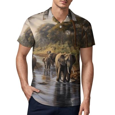 African Elephant Men's Polo Shirt Casual Short Sleeve T-Shirt Sports Golf Shirt for Work Fishing XL