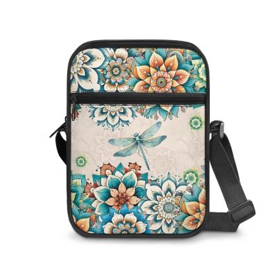 Suobstales Boho Mandala Dragonfly Print Messenger Bag Small Crossbody Shoulder Bag Waterproof Casual Black Purse with Zipper Pocket for for Phone Passport Coin