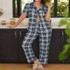 Ekouaer Women Pajamas Set Button Down Sleepwear Short Sleeve Nightwear with Long Pants Soft Pjs Set S-XXL Black Plaid S view 3