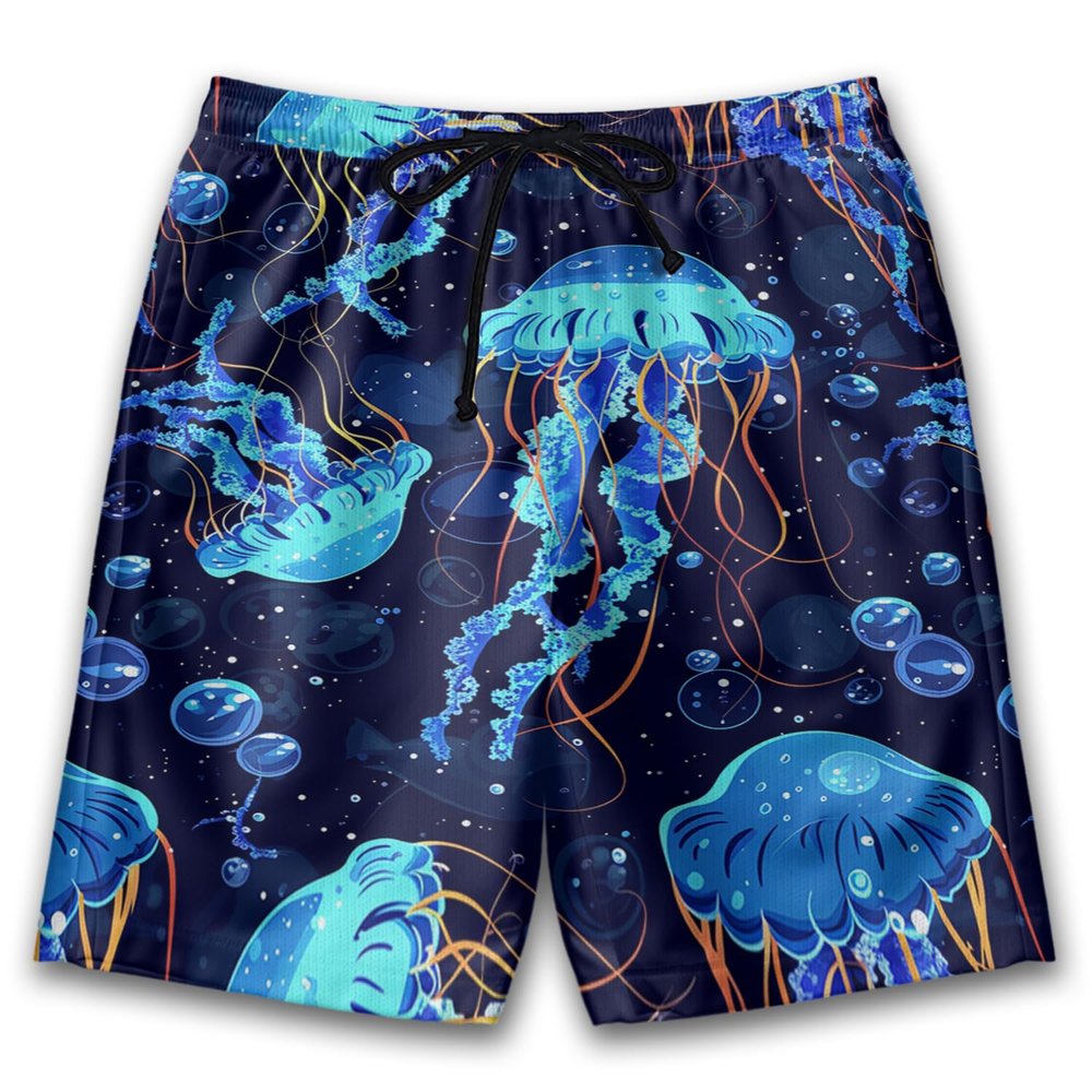 Sea Jellyfish Mens Swim Trunks - Aquarium Hawaiian Mens Shorts - Summer Drawstring Beachwear Shorts Series 80 Size 3XL