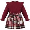 Weixinbuy Toddler Girl Fall Winter Clothes Solid Long Sleeve Ribbed T-Shirt Knit Tops Plaid Button Mini Skirts Set Outfits view 1