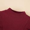 Weixinbuy Toddler Girl Fall Winter Clothes Solid Long Sleeve Ribbed T-Shirt Knit Tops Plaid Button Mini Skirts Set Outfits view 4