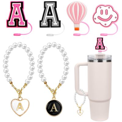 6PCS Compatible with Stanley Cup Accessories, 4PCS 0.4"/10MM Straw Cover Cap for Stanley Cup and 2PCS Pearl Letter Charms for Stanley Cups 30&40 Oz, Straw Toppers for Stanley Cups (Pearl A)