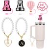 6PCS Compatible with Stanley Cup Accessories, 4PCS 0.4"/10MM Straw Cover Cap for Stanley Cup and 2PCS Pearl Letter Charms for Stanley Cups 30&40 Oz, Straw Toppers for Stanley Cups (Pearl A) view 1