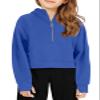 Doshoop Girls Half Ziper Collar Cropped Hoodies Long Sleeve Fleece Zip Up Pullover Sweatshirts Royal Blue, 13-14 Years
