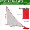 2PCS Red Golf Triangle Side Net with Two Sandbags+Golf Screen Bag+10pcs Grommet Ropes for Golf Hitting Nets Frame Simulator Impact Screen Sand bags Barrier Net (2 PCS, 7' X 7') view 2