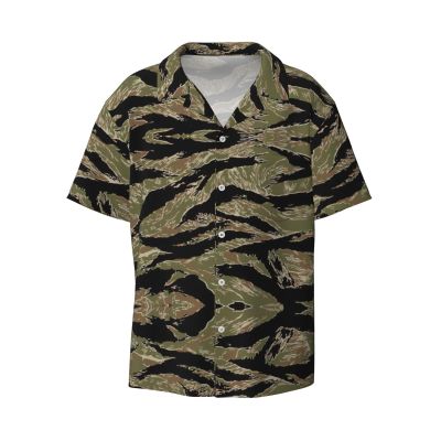 HGFVY Tiger Stripe Camo Hawaiian Shirt for Men, Summer Casual Fit Short Sleeve Button Down Shirts Beach Shirts, XX-Large, Black
