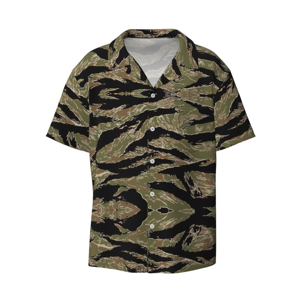 HGFVY Tiger Stripe Camo Hawaiian Shirt for Men, Summer Casual Fit Short Sleeve Button Down Shirts Beach Shirts, XX-Large, Black