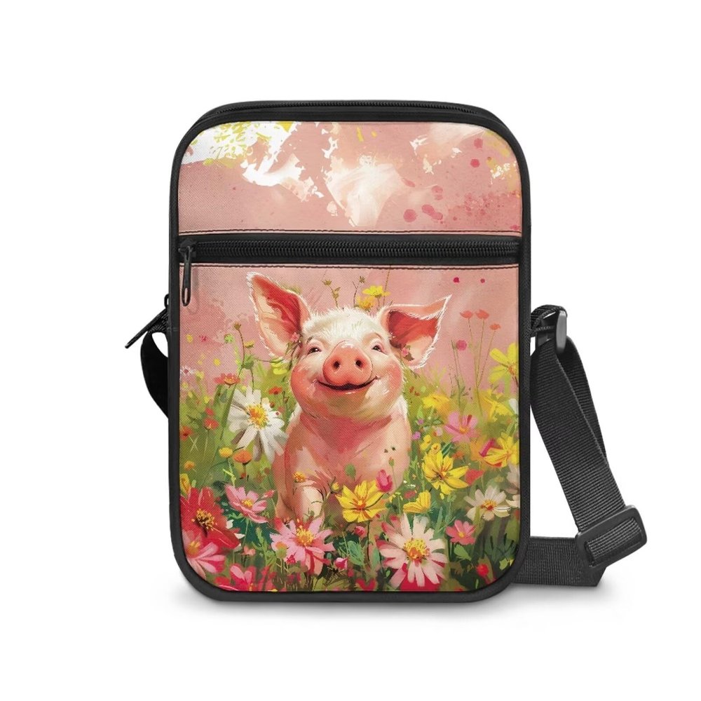 Suobstales Pig Daisy Print Cross Body Bag Purses for Teenage Girls Cell Phone Shoulder Bag Wallet Purses with Adjustable Strap Casual Messenger Bag for Women Men