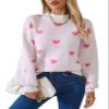 Allifewithu Women's Long Sleeve Mock Neck Sweaters Loose Casual Cute Heart Pullover Sweater White X-Large view 1