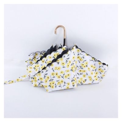 RENEESME Umbrellas for Rain Metal Curved Handle Rain Or Shine Umbrella Folding Parasol for Women Strong Umbrella for Wind and Rain(A)