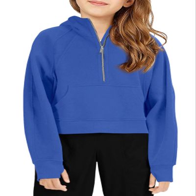 Doshoop Girls Half Ziper Collar Cropped Hoodies Long Sleeve Fleece Zip Up Pullover Sweatshirts Royal Blue, 7-8 Years