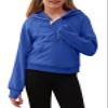 Doshoop Girls Half Ziper Collar Cropped Hoodies Long Sleeve Fleece Zip Up Pullover Sweatshirts Royal Blue, 7-8 Years view 2
