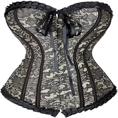 ADELCE Women's Lace Up Renaissance Corset Bustier Plus Size Lingerie Bodyshaper Top Grey 7XL
