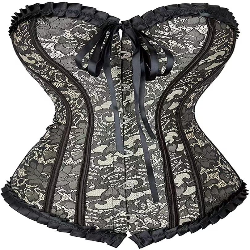 ADELCE Women's Lace Up Renaissance Corset Bustier Plus Size Lingerie Bodyshaper Top Grey 7XL