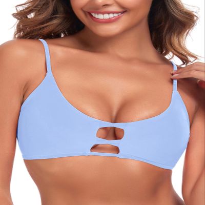RELLECIGA Women's Sea Blue Strappy Longline Triangle Bikini Top Size Large