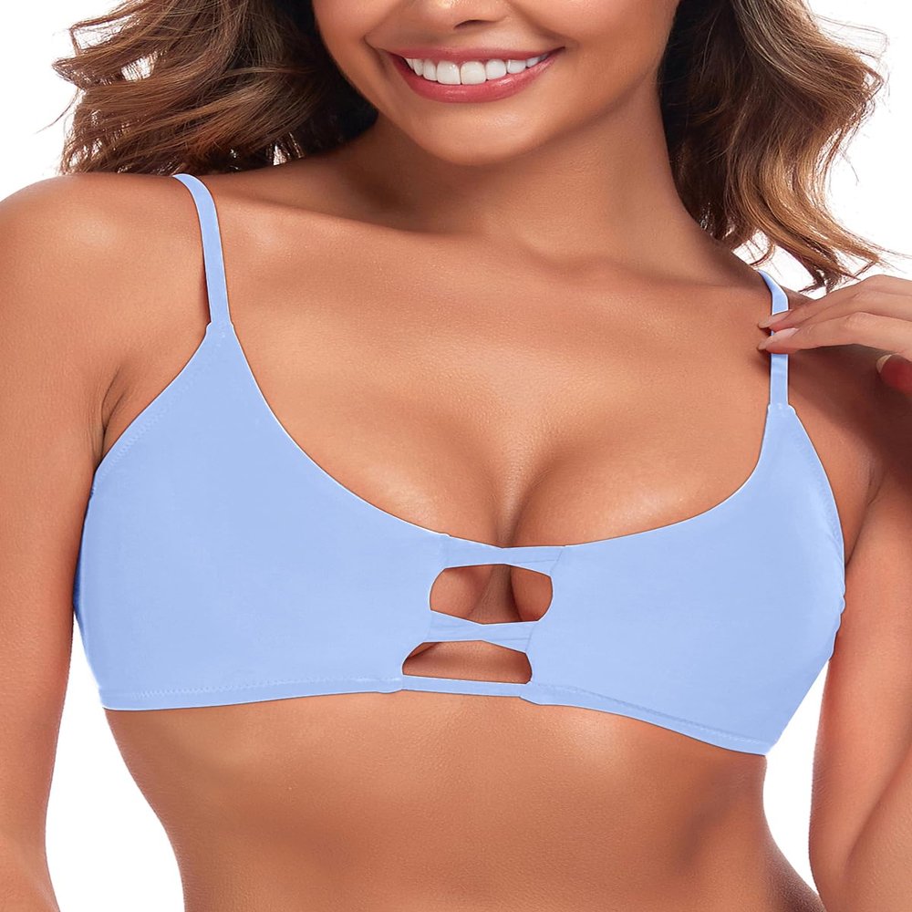 RELLECIGA Women's Sea Blue Strappy Longline Triangle Bikini Top Size Large