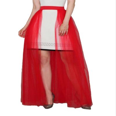 EllieWely Long Floor Length Overskirt Tulle Skirt for Wedding Party Red XL-XXL