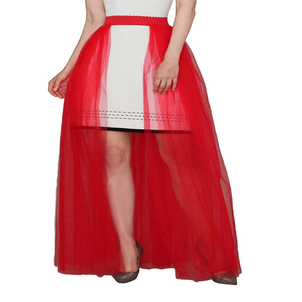 EllieWely Long Floor Length Overskirt Tulle Skirt for Wedding Party Red XL-XXL