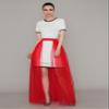 EllieWely Long Floor Length Overskirt Tulle Skirt for Wedding Party Red XL-XXL view 2