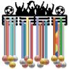 CREATCABIN Football Medal Display Hanger Soccer Medal Holder Black Iron Wall Mounted Hanging Medal Rack Organizer Medal Shelf Sports Stand Frame with 12 Hooks for Ribbon Display Medalist 15.7 x 6Inch view 1