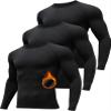 HovSiyla 3 Pack Men's Thermal Underwear Shirts Compression Fleece Lined Long Sleeve Athletic Base Layer Cold Weather Black XL view 1