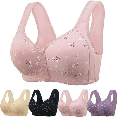 Daisy Bras for Older Women No Underwire Front Closure Comfort Senior Wireless Snap Closing Bra Pink 40D