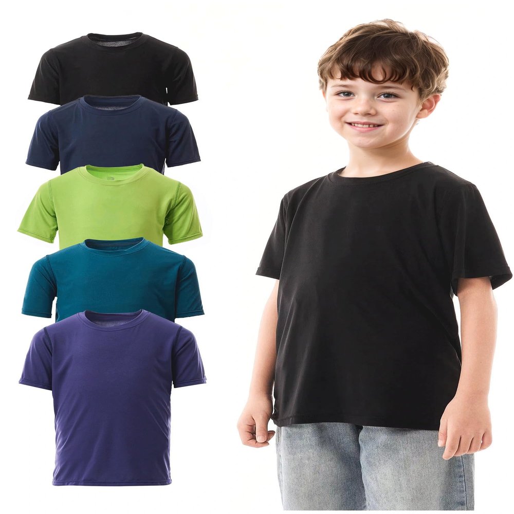 WHITE PEAK TRADING COMPANY 5 Pack Youth Quick-Drying T-Shirt Moisture Wicking Athletic Short Sleeve Tees for Boys & Girls