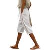 DMOYALA Linen Shorts for Women Summer Beach Cotton Linen Capris Knee Length Bermuda Shorts Elastic Waist Sweat Lounge Shorts White 3XL view 1