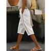 DMOYALA Linen Shorts for Women Summer Beach Cotton Linen Capris Knee Length Bermuda Shorts Elastic Waist Sweat Lounge Shorts White 3XL view 2